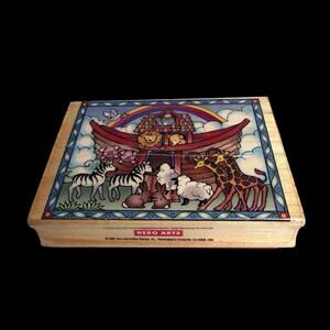 Vtg 1996 Hero Arts Framed Noah’s Ark Rubber Stamp H1152 Bible Animals Wood Mount